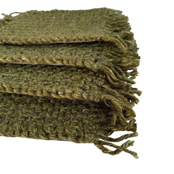 Mug Rugs Coasters Handmade Crochet Variegated Green Fringe Vinyl Back Set of 4 - Picture 5 of 11